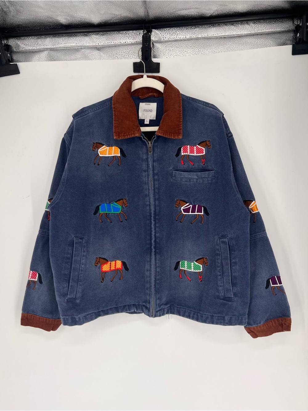 Found Lariat Blue Embroidered Horse Western Bohemian Utility Barn Jacket L - Picture 9 of 16